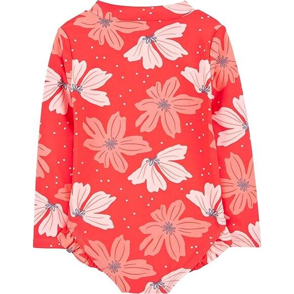 New Simple Joys by Carters Girls 4T Floral Long Sleeve Zipper One Piece Swimsuit - Picture 2 of 5